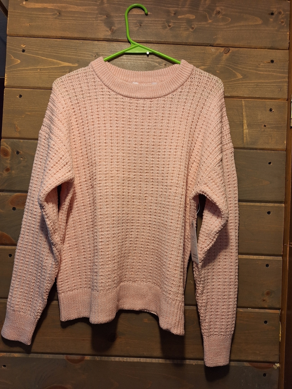 Classic Crewneck Waffle Knit Sweater - Light Pink